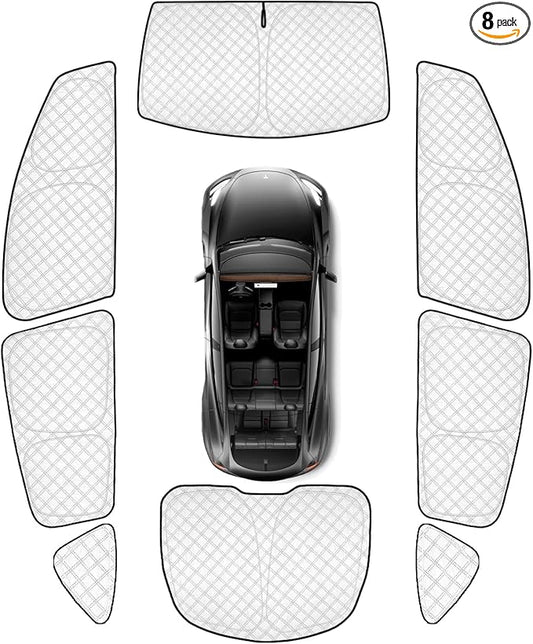 KMF 8pcs Thicken Sun Shades for Tesla Model Y 2020-2024 (Not Juniper) Accessories, Tesla Y Full Car Window Covers Sunshade for Windshield Side Rear, UV Block and Blackout Privacy for Camping Outdoor
