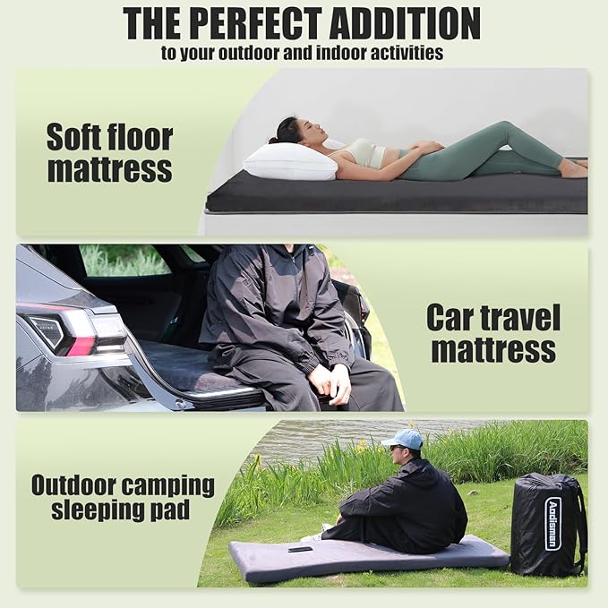 Aodisman Sleeping Pad,3-inch Thick Memory Foam Camping Mattress,Portable Roll-Up Mat for Car/Tent/Floor/Cot/Travel,Comfortable Pad for Guests Sleepover