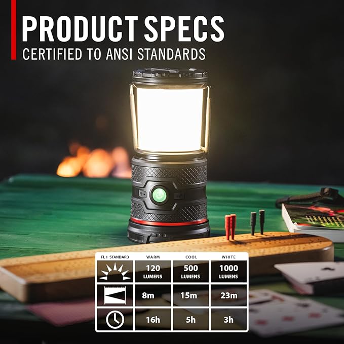 COAST EAL35R 1000 Lumen Voice-Controlled LED Emergency & Camping Area Lantern with Warm, Cool White, Day, Red & Red Flashing Mode, Power Bank Functionality - Desert