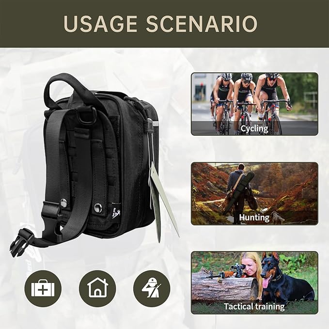 Survival Kit - Tactical Emergency Gear with Fire Starter, Paracord Bracelet Compass, Survival Blanket, Knife, Flashlight, Whistle, Glow Sticks & Saber Card - Compact 1000D Nylon Bag (Blank)
