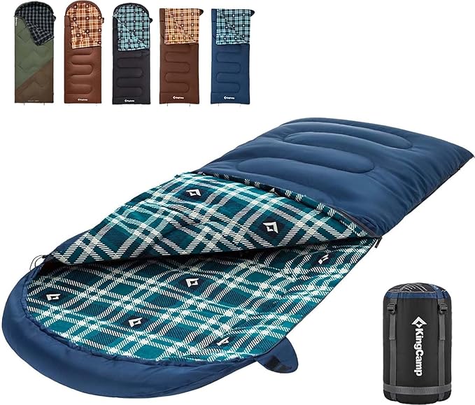 KingCamp Sleeping Bag for Adults, Cold Weather & Warm XL Big and Tall Flannel Sleeping Bags with Compression Sack Portable Waterproof Essentials Gear Accessories for Outdoor Camping