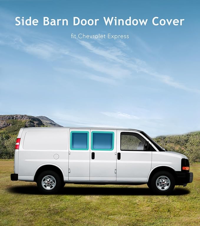 Extra-Thick Side Barn Door Window Covers for Chevy Express/Gmc Savana Van Van,Magnetic Insulated Blackout Window Sunshade, Foldable Design, AllSeasonGuard Pro