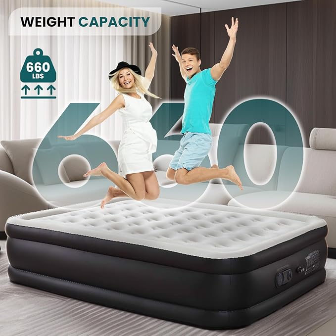 DUMOS Twin Air Mattress - 16" Inflatable Blow Up Airbed with Built-in High Capacity Pump, Double Height, Non-Slip Bottom Design, Weight Capacity 660 lbs Air Bed for Home or Camping