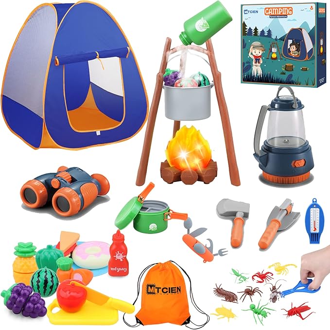 MITCIEN Kids Camping Toys Set with Tent, Camping Toys for Kids, Outdoor for Toddlers Boys Girls Age 3 4 5 6, Include Tent/Campfire/Oil Lamp/Pretend Food