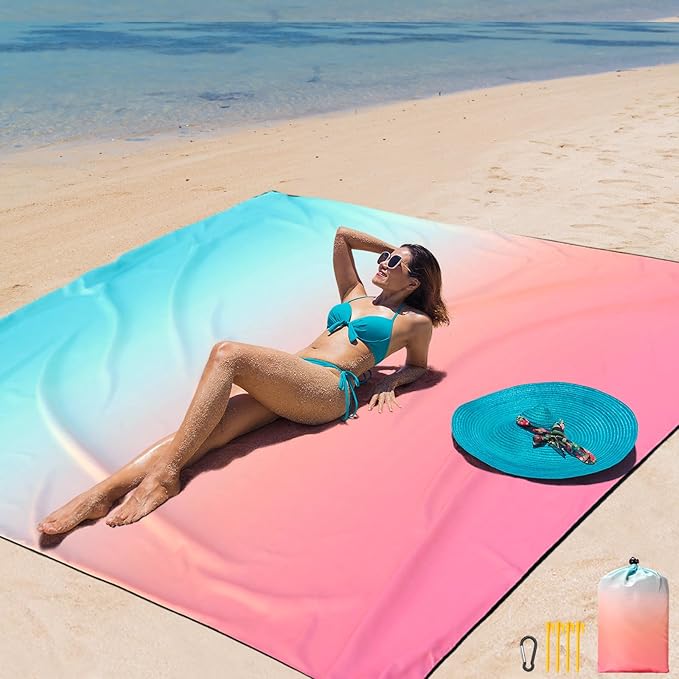 AISPARKY Beach Blanket Waterproof Sandproof Extra Large, Oversized Beach Mat, Quick Drying&Compact&Lightweight, Picnic Blankets Vacation Essentials for Outdoor Beach Camping (108" X 120" (8 Person))