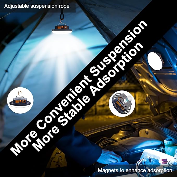 10000mAh 4000LM Flashlight Portable LED Camping Lantern Rechargeable Light 30W with Digital Power Display and Magnet , IPX5 Waterproof Tent Lights Power Failure Emergency Light