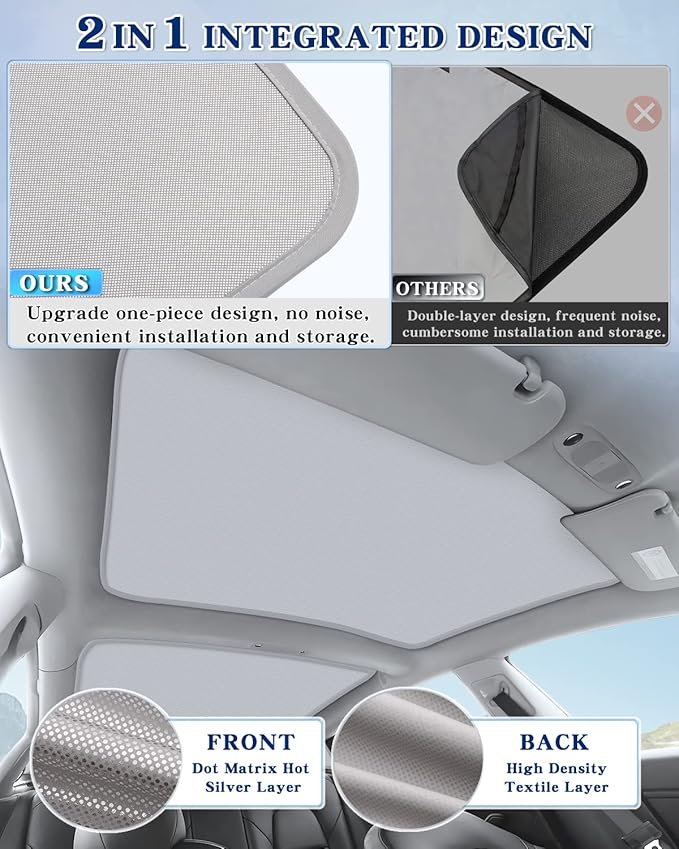 NEW Upgraded White Sunshade Roof for Tesla Model 3/ Highland 2018-2026 Accessories Roof Sun Shade, Sun Protection Heat Insulation No Gap Keep Cool UV Ray Protection, Easy to Install