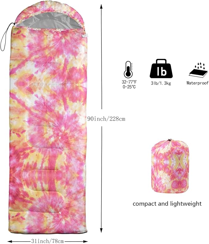 QOOMO Axolotl Cute Camping Sleeping Bags,3 Season Warm & Cool Weather,Lightweight,Waterproof Sleeping Bags for Adults & Kids,Traveling,and Outdoors
