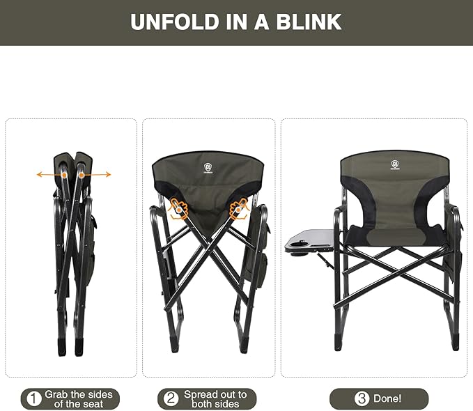 EVER ADVANCED Aluminum Lightweight Folding Director Chair, 350lbs Heavy Duty Camping Chair with Side Table & Storage, 19" Joint-Friendly Height Easy to Stand, Portable Makeup Artist & Vendor Chair