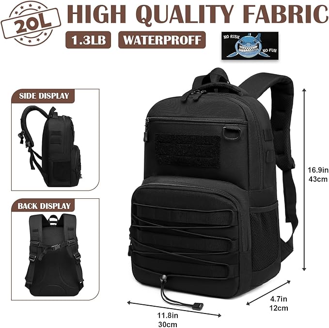 Kids Tactical Backpack Army Molle Bookbag Military Boys Backpack for School, Outdoor, Travel, Camping, Black