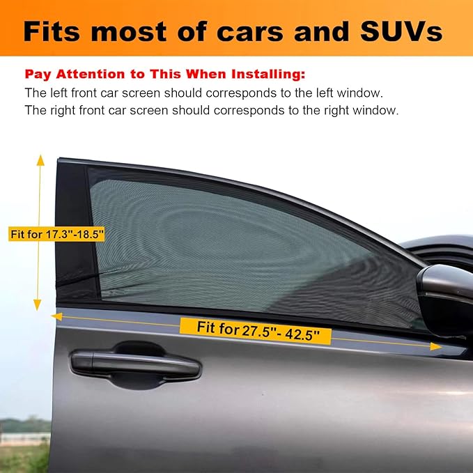 Car Front Side Window Shades,2 Pack Breathable Mesh Car Window Screens Sun Shades Covers for Car Camping,Fit for 95% of Cars