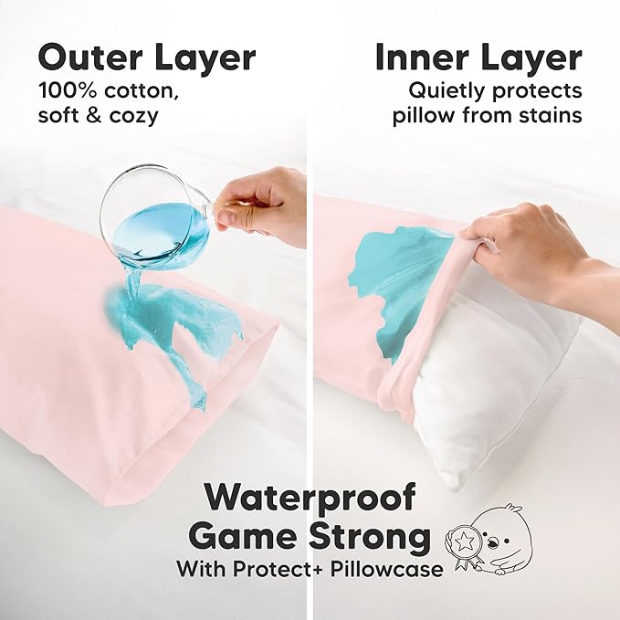 KeaBabies 13 x18 Toddler Pillowcase, Waterproof - Soft Waterproof Toddler Pillow Protector Cover for Kids, Boys, Girls, Durable Machine Washable, Small Travel Pillow Sold Separately (Mist Pink)