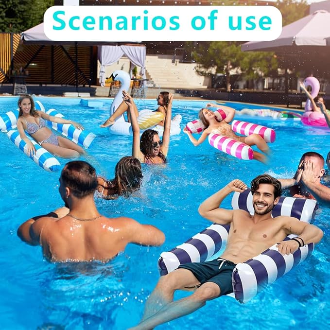 Pool Floats Adult, 4-in-1 Inflatable Water Hammock, 3 Tubes Inflatable Hammock for Adults, Portable Floating Chair Bed, Pool Floaties Toys for Adults Vacation Fun and Rest, Free Inflatable Pump