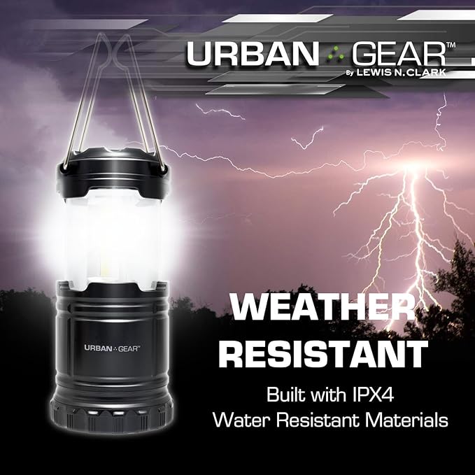 Lewis N. Clark Collapsible Camping Lantern | LED Portable Lantern for Indoor or Outdoor Use | Waterproof Lamp with Batteries Included | for Camping, Backpacking, Hiking, or Power Outage | Black