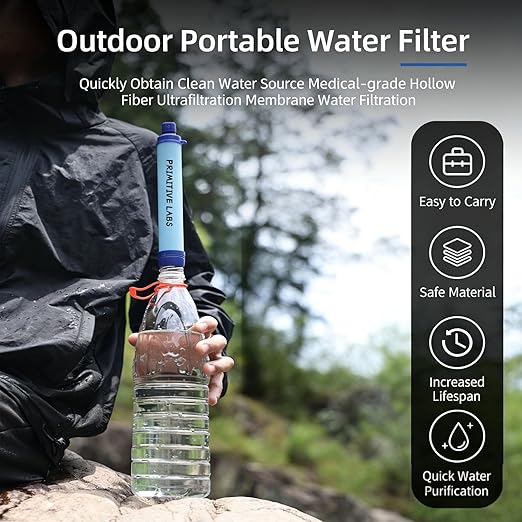 Water Filter, Survival Filtration Portable Gear, Emergency Preparedness, Supply for Drinking Hiking Camping Team Family Outing (3PCS)