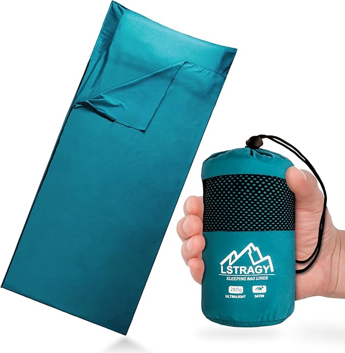 Ultralight Sleeping Bag Liner, Satin Sleep Sack, Comfy Breathable & Cooling & Silky Soft liner, Travel Sheets & Adult Sleep Sack with 2 Way Zipper, Ideal for Backpacking, Hotel, Camping, Hostels