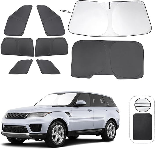 8PCS Windshield Sun Shade Custom Fit for 2014-2022 Land Rover Range Rover Sport Accessories Foldable Sunshade Side Rear Window Shade Cover Full Set Privacy Protection Keeps Car Cool