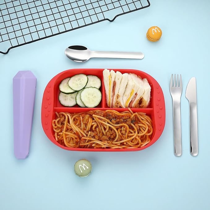 Utensils for Lunch Box Accessories, DEVICO Travel Silverware Set with Case, Camping Flatware Include 18/8 Stainless Steel Knife Fork and Spoon Set, Reusable Portable Cutlery Set for School (Purple)