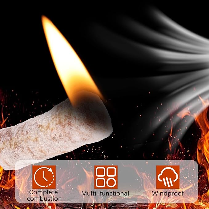 Fire Starter Plugs, 25-Pack, Long Burning Windproof Starters for Campfire, BBQ, Fireplace, Chimney