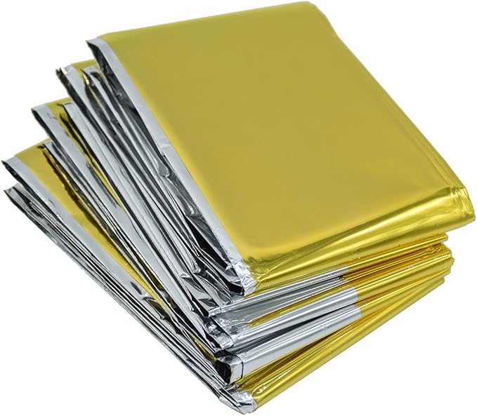 Emergency Blanket Mylar Survival Blanket 82" X 62" Two-Sided Extra Large – Moisture Proof and 90% Heat Retention Foil Space Solar Emergency Thermal Blanket Pack of 10