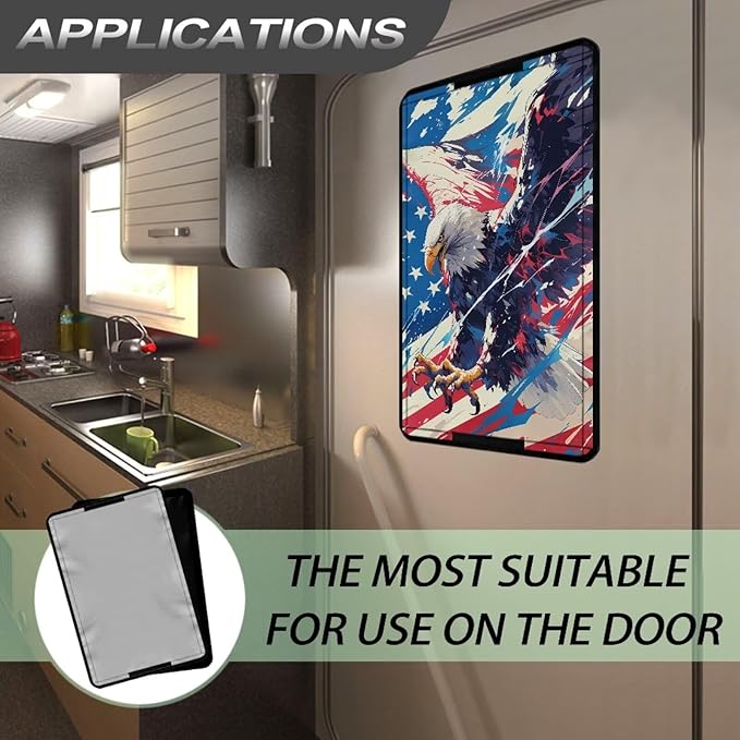 Eagle and American Flag RV Door Window Shade Cover, Foldable Sun Shade Windshield Blackout Shower Curtains Coverage Patriotic Rv Accessories