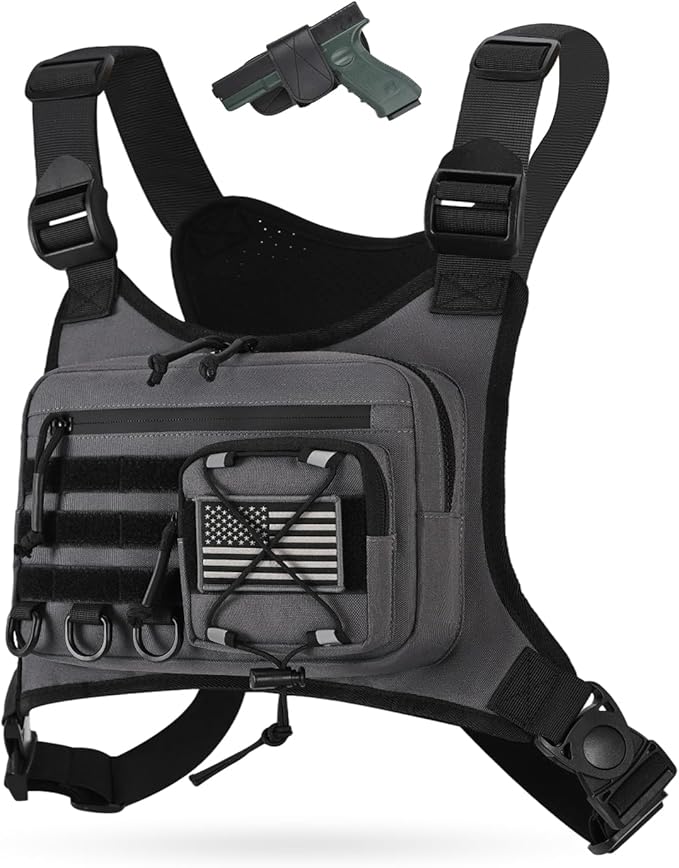 koculemi Outdoor Sports Chest Bag for Men, Chest Vest Holster Fits Most Pistols, EDC Travel Chest Pack for Running, Hiking
