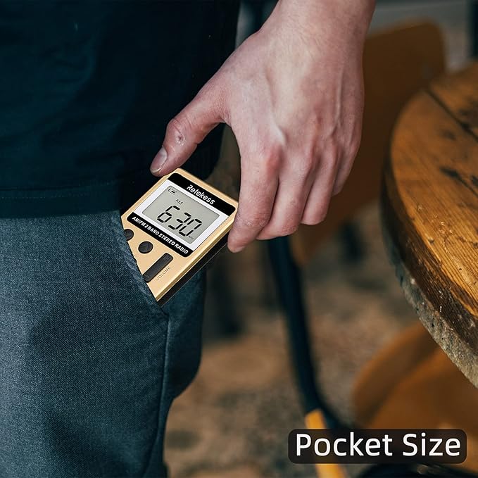 Retekess V112 AM FM Radio Portable, Mini Radio,Digital Tuning Rechargeable Battery LCD Display for Walking Jogging(Gold)