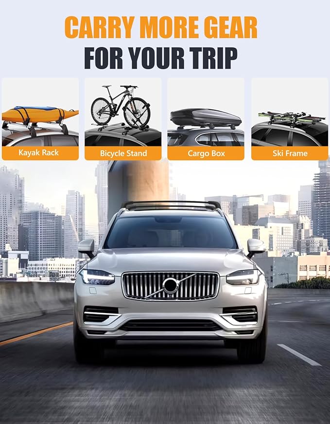 KINGGERI 300lbs Roof Rack Cross Bars Compatible with Volvo XC90 XC-90 2016-2026, Heavy Duty Anti-Theft Lockable Aluminum Roof Rails Crossbars Rooftop Accessories Luggage Racks Carrier