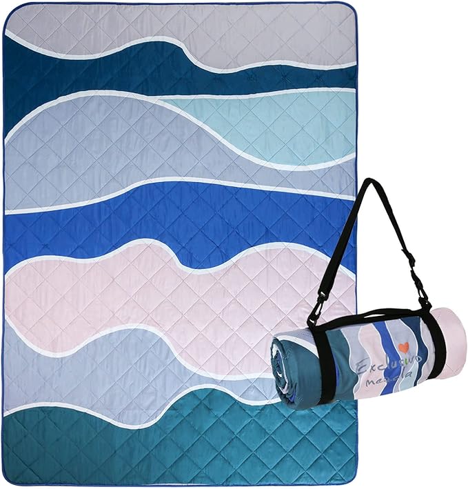 Exclusivo Mezcla Waterproof Picnic Blankets 60x80 Inch, 3 Layer Extra Large, Sandproof and Foldable Outdoor Blanket for Beach Camping, Park and Travel