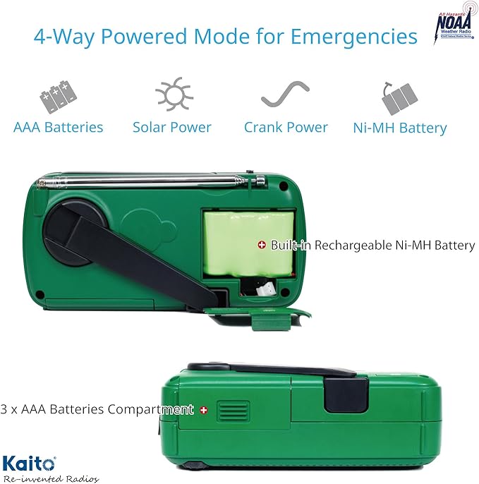 Best NOAA Portable Solar/Hand Crank AM/FM, Shortwave & NOAA Weather Emergency Radio with USB Cell Phone Charger & LED Flashlight (Green)