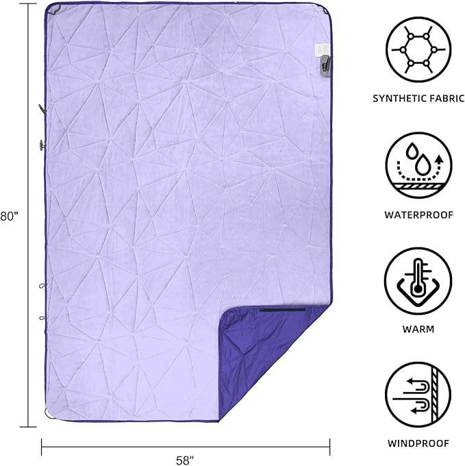 Large Outdoor Waterproof Blanket Extra Thick Fleece Stadium Blanket for Camping, Car, Pet, Picnics - Windproof, Wearable, Machine Washable 80" x 58" (Blue Purple)