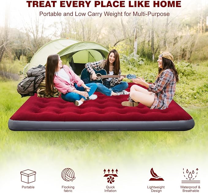 Onirii King Size Camping Air Mattress Bed with Air Pump,80"x 72"Thickened Portable Blow Up Inflatable Air Mattress,Travel Sleeping Bed Pad for Camping Home Hiking