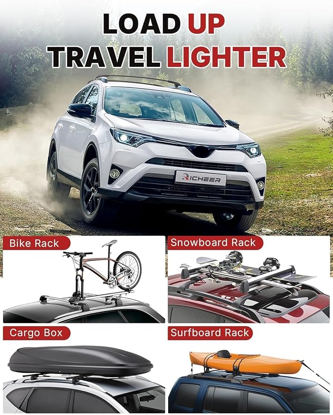 Richeer 300LBS Roof Rack Cross Bars for 2013-2018 RAV4 with Side Rails,Lockable Heavy Duty Aluminum Cross Bar with Anti-Theft Locks for Cargo Racks Rooftop Luggage Carrier Canoe Kayak Bicycle roof Bag