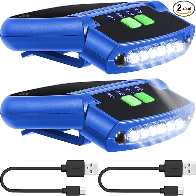 Mudder LED Clip on Cap Lights USB Rechargeable Cap Flashlight Clip Waterproof Ultra Bright Hat Flashlight Headlamp for Fishing Camping Hand Work