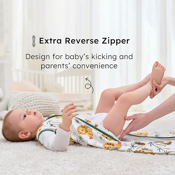 Baby Sleep Sack 12-18 months, 100% Cotton Sleeping Sack for Toddler, 3 Pack Baby Wearable Blanket, 0.5 Tog Lightweight Double Zipper Sleep Bag Large Brown Green Lion