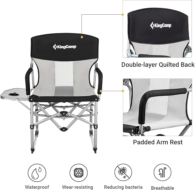 KingCamp Camping Chairs, Directors Chairs Foldable with Side Table, Heavy Duty Patio Chairs for Outside with Small Folding Size for Camp, Patio, Lawn, Garden, Beach, Trip, Easy Carry