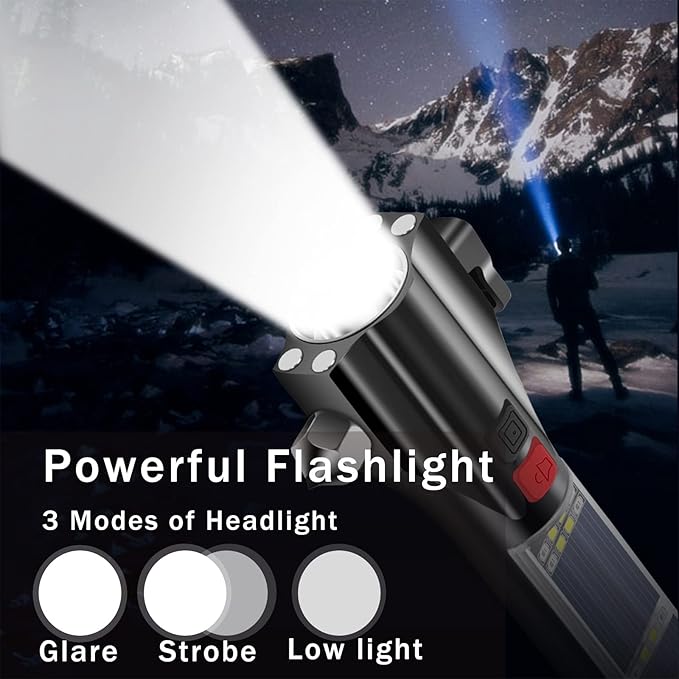 MOTORBUDDY All-in-1 Car Safety Hammer, Multi-Function Emergency Escape Hammer with Window Breaker and Seatbelt Cutter, Mobile Power, LED Flashlight, Alarm Rescue, Strobe SOS Beacon