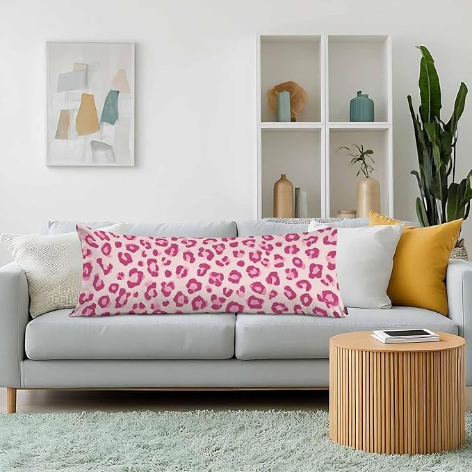 Decorative Body Pillow Covers 20x54inch Leopard, Cheetah Leopard Print Pink Super Soft Body Pillow Case Cushion Cover Wrinkle Fade Body Pillowcases for Bed/Sofa/Couch/Patio/Balcony