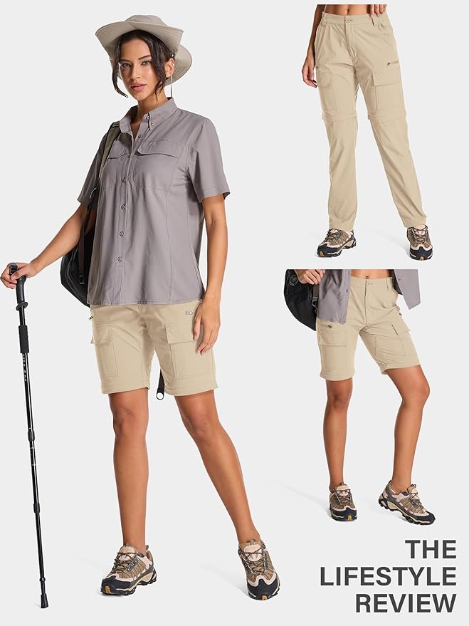 Womens Hiking Pants Convertible Quick Dry Stretch Lightweight Zip Off Outdoor Safari Pants with Cargo Pockets