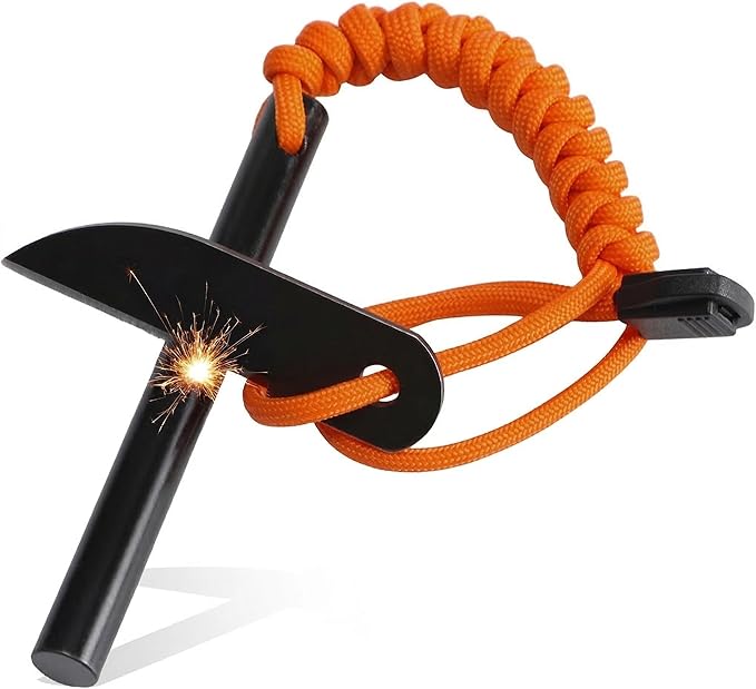 VVAAGG Flint and Steel Fire Starter: 3/8" 4 Inch Ferro Rod Magnesium Rods Survival Tool with Paracord Handle