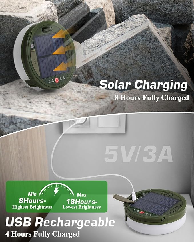Anpro Solar Camping String Lights 4 in 1: 39.4Ft Ultra Long 150LEDs, 3600mAh Outdoor String Lights Solar Powered and USB Rechargeable Light with Remote Control, Portable Camping Light for Hiking