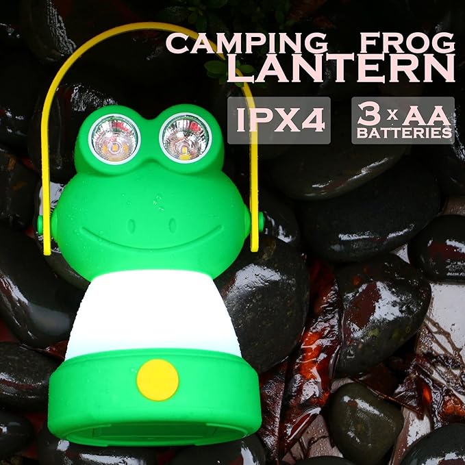 Outdoor Equipment LED Camping Lantern & Headlamp Set for Kids, FANT.LUX Battery Powered Night Light for Emergency, Hurricane, Lightweight Tent Lamp for Children (Frog Set)