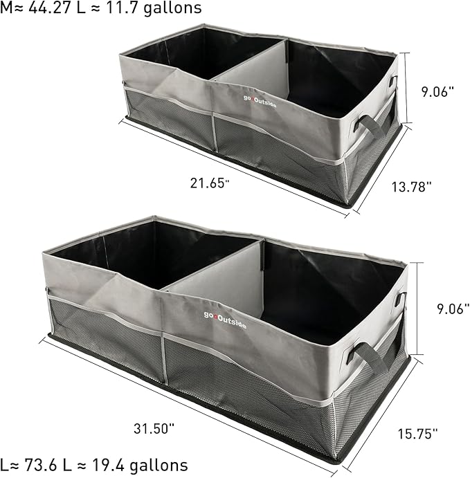 HiMagics Collapsible Waterproof Car Trunk Organizer, Soft PVC Storage Bin with Rugged PVC-Coated Fabric for SUV & Truck (Stone Gray REG)
