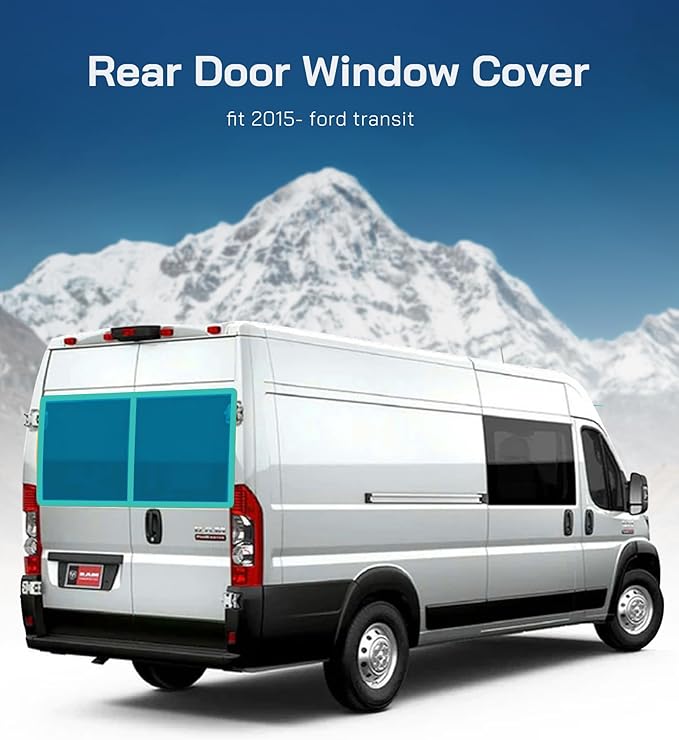 Rear Door Window Covers(Pair) for Ford Transit Medium/High Roof, 2015-2026, Magnetic Insulated Blackout Window Sunshade, Foldable Design, AllSeasonGuard
