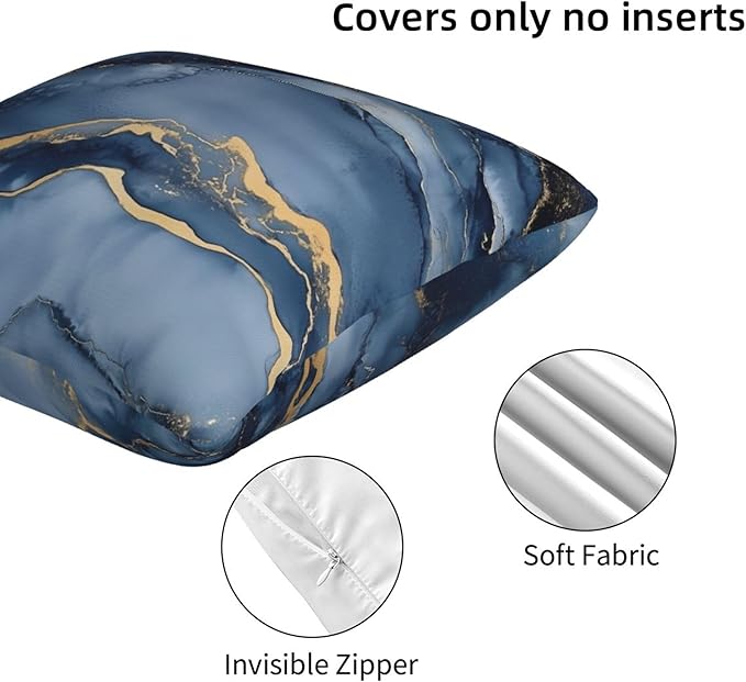 Marble Blue and Gold Throw Pillow Covers 18x18 inch Set of 2 Abstract Texture Pillow Case Cushion Cover for Home Sofa Couch Living Room Car Decor