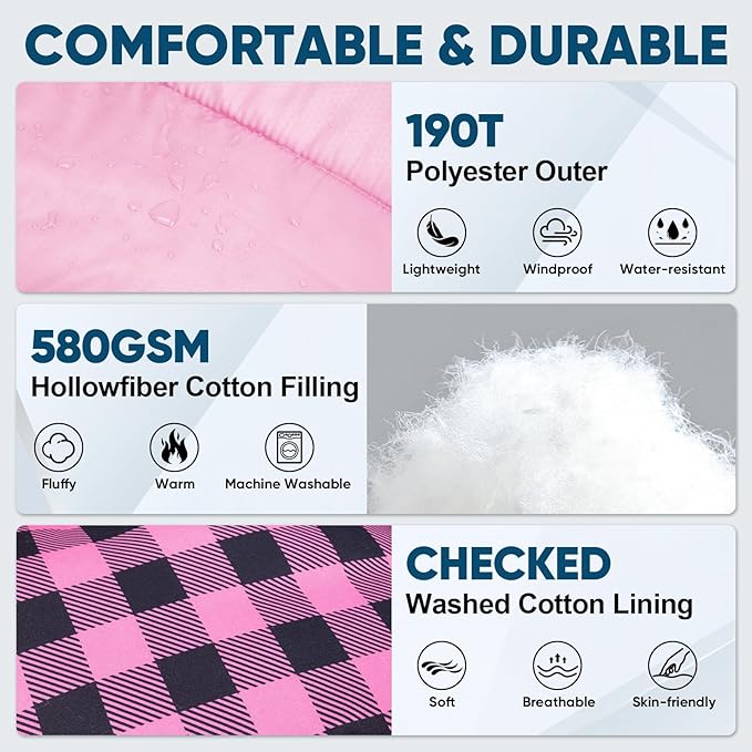 PTEROMY Sleeping Bags for Adults, Lightweight and Machine Washable, Water Resistant Backpacking Camping Sleeping Bag for Warm Cold Weather, Camping Essentials for Hiking Travel
