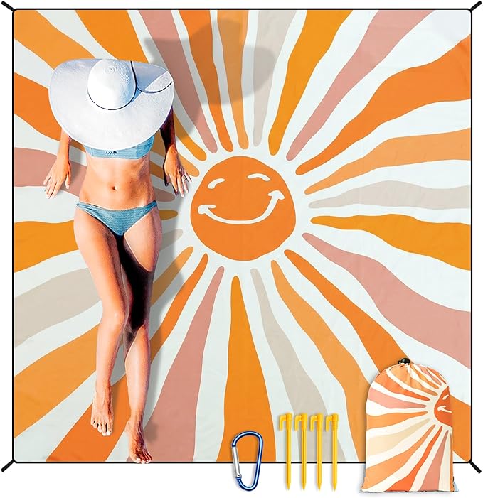 HIHOHO Beach Blanket Waterproof Sandproof Extra Large Beach Mat 79" X 83"/120"x108"for 1-8 Adults Quick Drying Durable Outdoor Picnic Mat for Beach Travel Camping Hiking