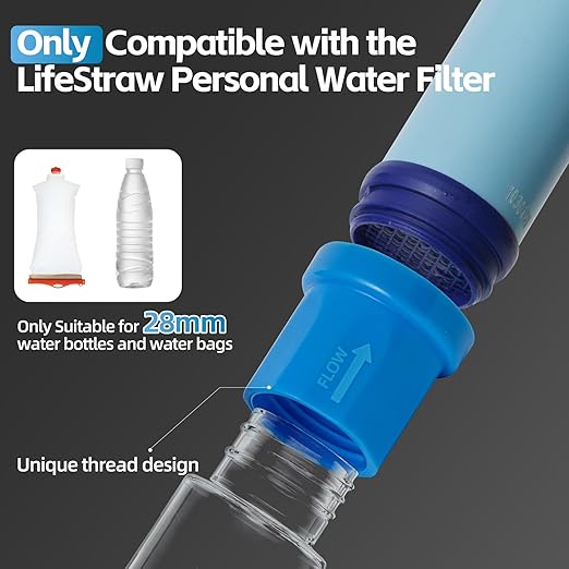 2 Pcs Water Filter Coupling Compatible with LifeStraw, Easy Drinking & Sharing, Unique Thread Fits 28mm Water Bottles & Bags, Portable Adapter Kit for Water Filtration System, Hiking Gear