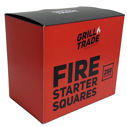 Grill Trade Fire Starters for Wood Stove, Fireplace, Campfires, Grill, Fire Pit, Barbeque - 288 Pieces Indoor Outdoor Starter Squares