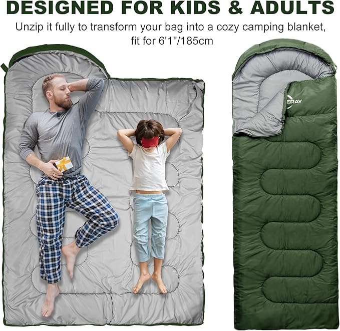 Sleeping Bags for Adults Cold Weather & Warm - Backpacking Camping Sleeping Bag for Kids 10-12, Girls, Boys - Lightweight Compact with Compression Sack